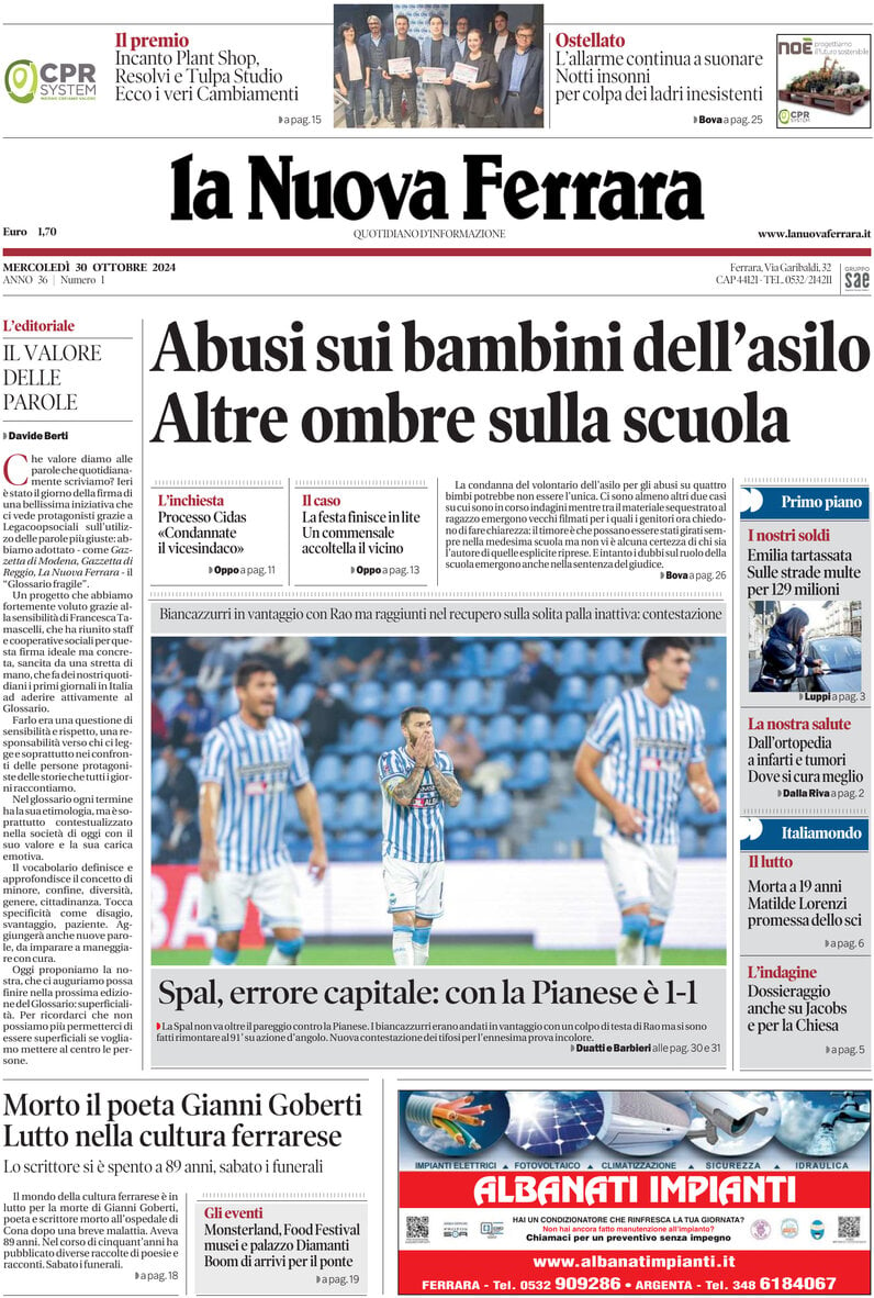 Prima Pagina La Nuova Ferrara 30/10/2024