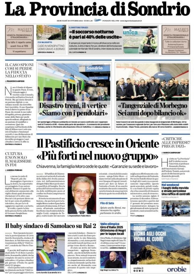 Prima Pagina La Provincia di Sondrio 30/10/2024