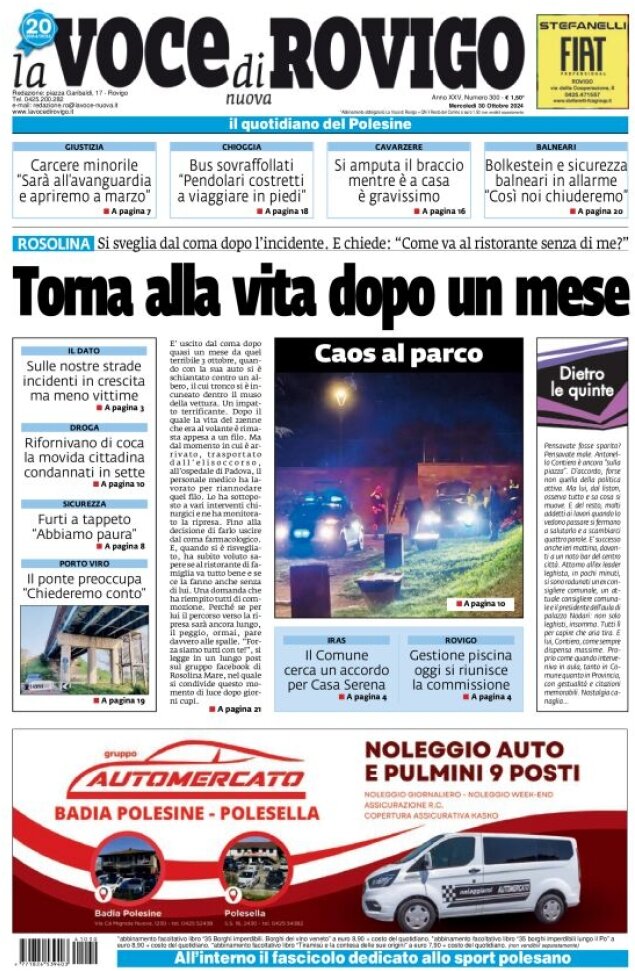 Prima Pagina La Voce di Rovigo 30/10/2024