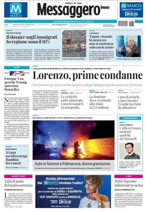 Prima Pagina Messaggero Veneto (Udine) 30/10/2024