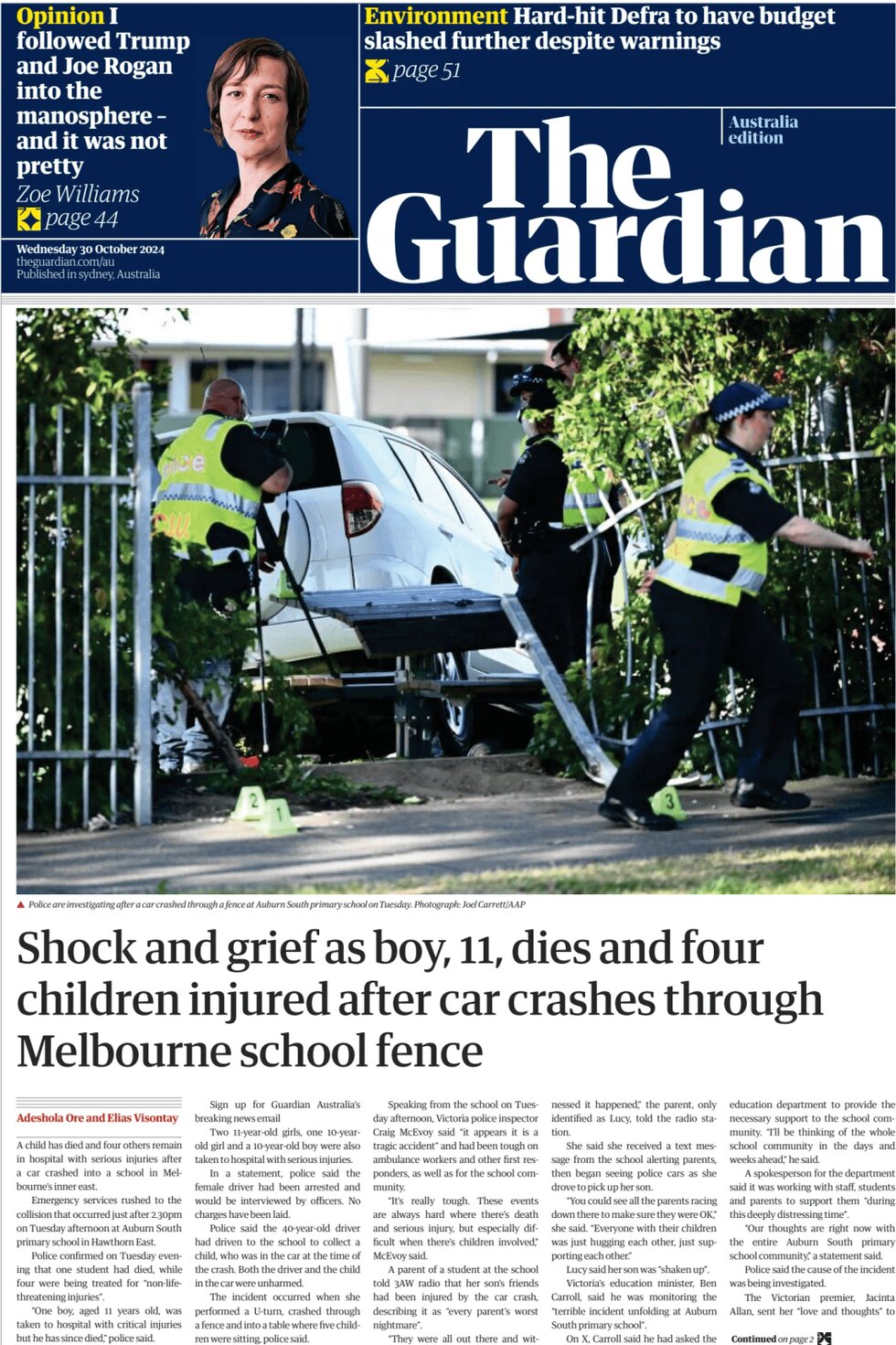 Prima Pagina The Guardian Australia 30/10/2024