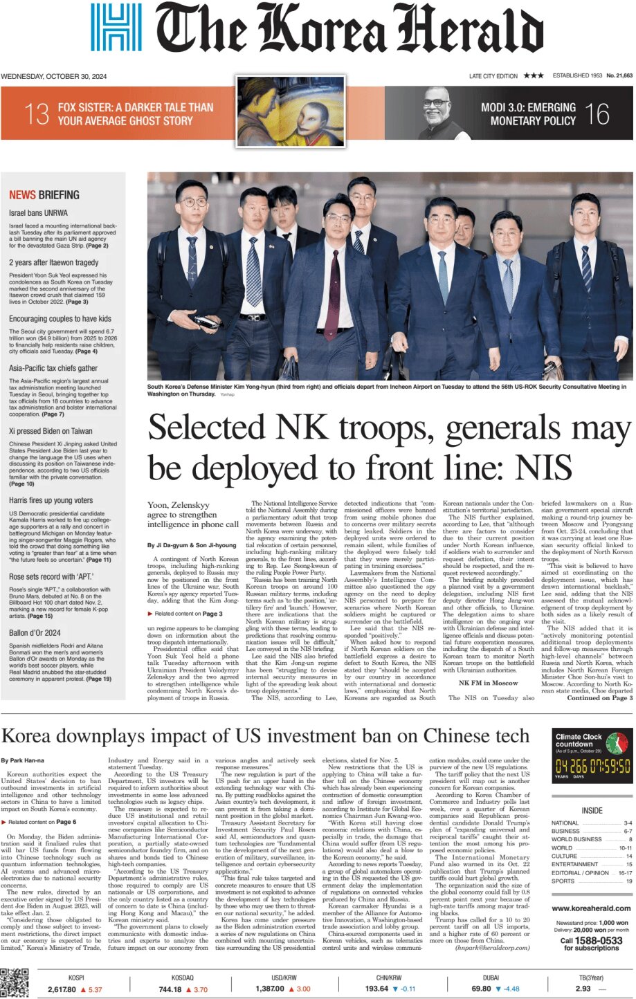 Prima Pagina The Korea Herald 30/10/2024