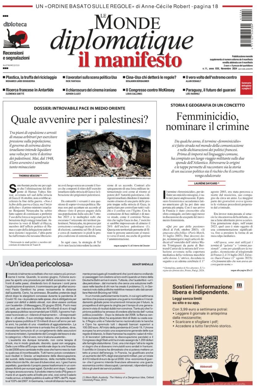 Copertina Le Monde diplomatique (Il Manifesto) 15/11/2024