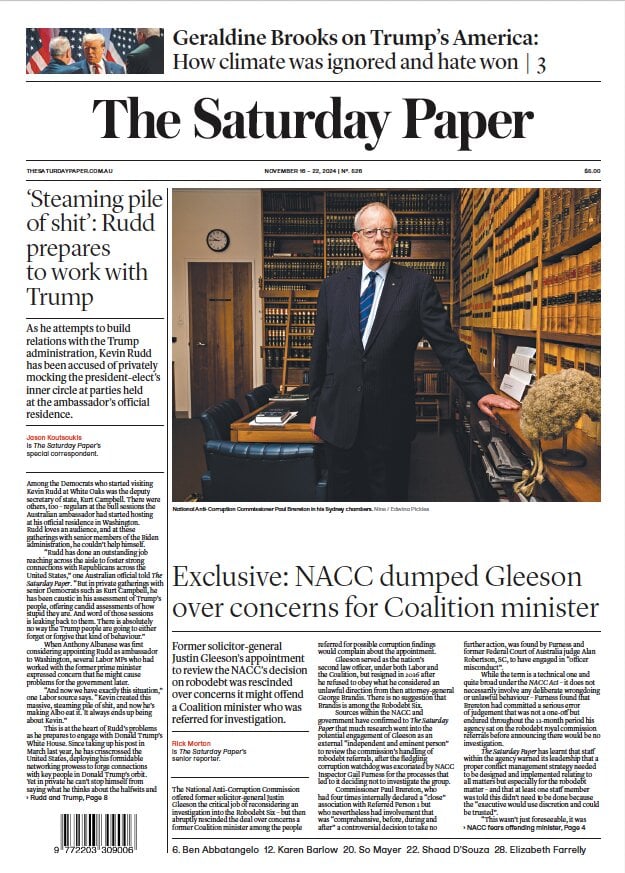 Copertina The Saturday Paper 16/11/2024