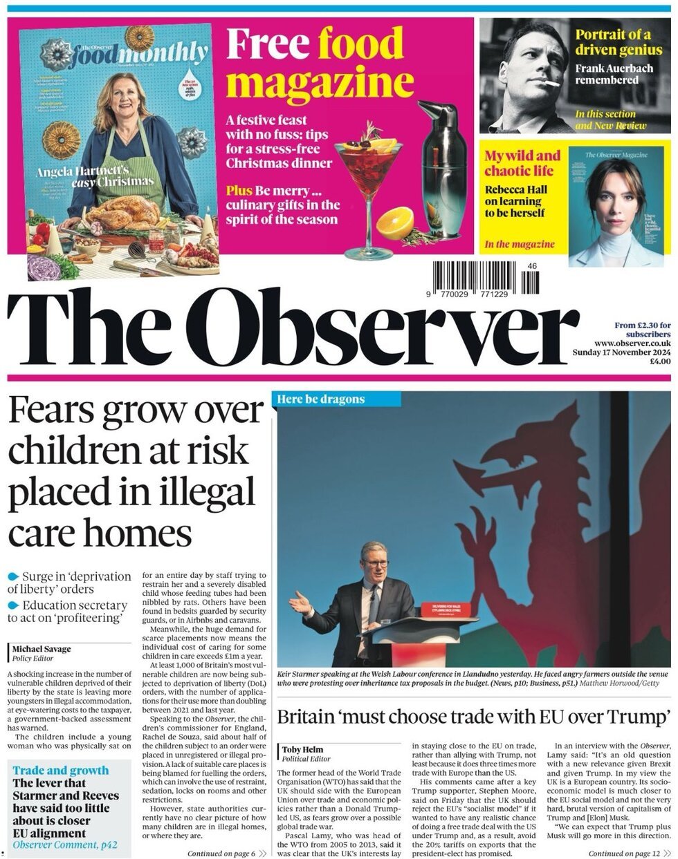 Copertina The Observer 17/11/2024