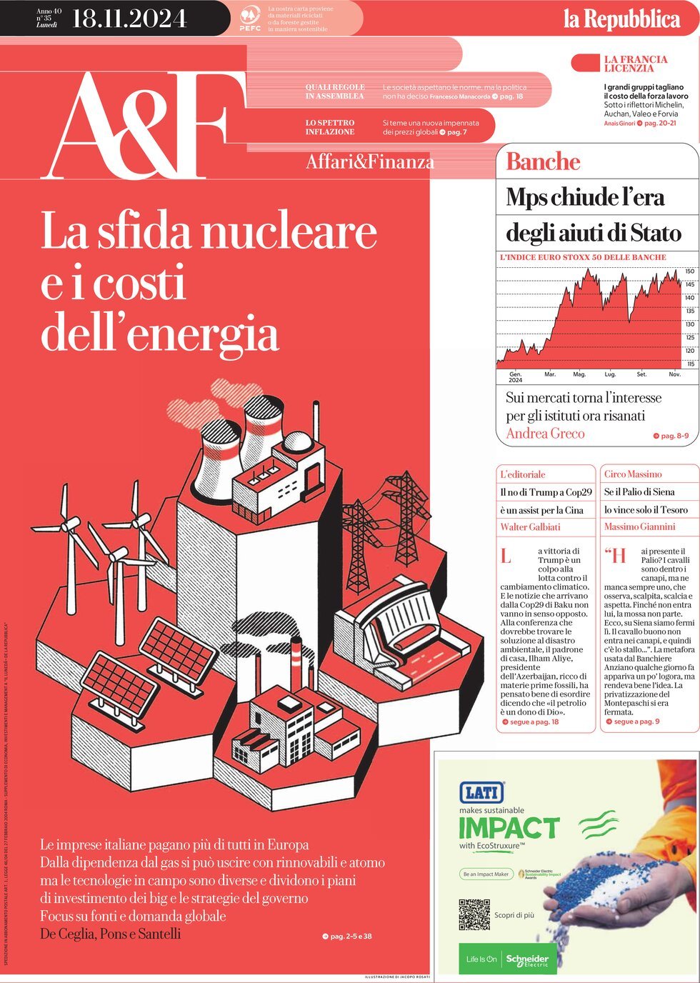 Copertina Affari & Finanza (la Repubblica) 18/11/2024