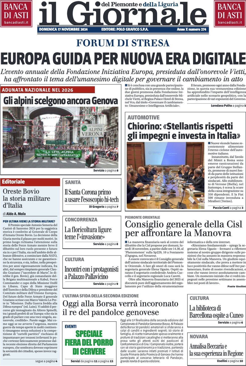 Prima Pagina Il Giornale del Piemonte e della Liguria 18/11/2024