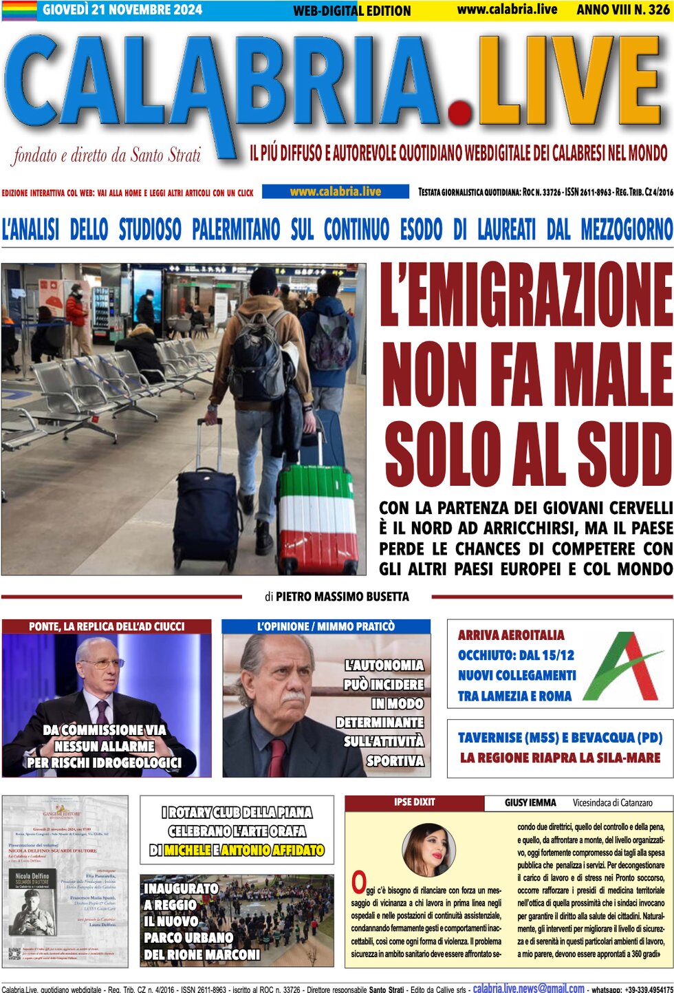 Prima Pagina Calabria Live 21/11/2024