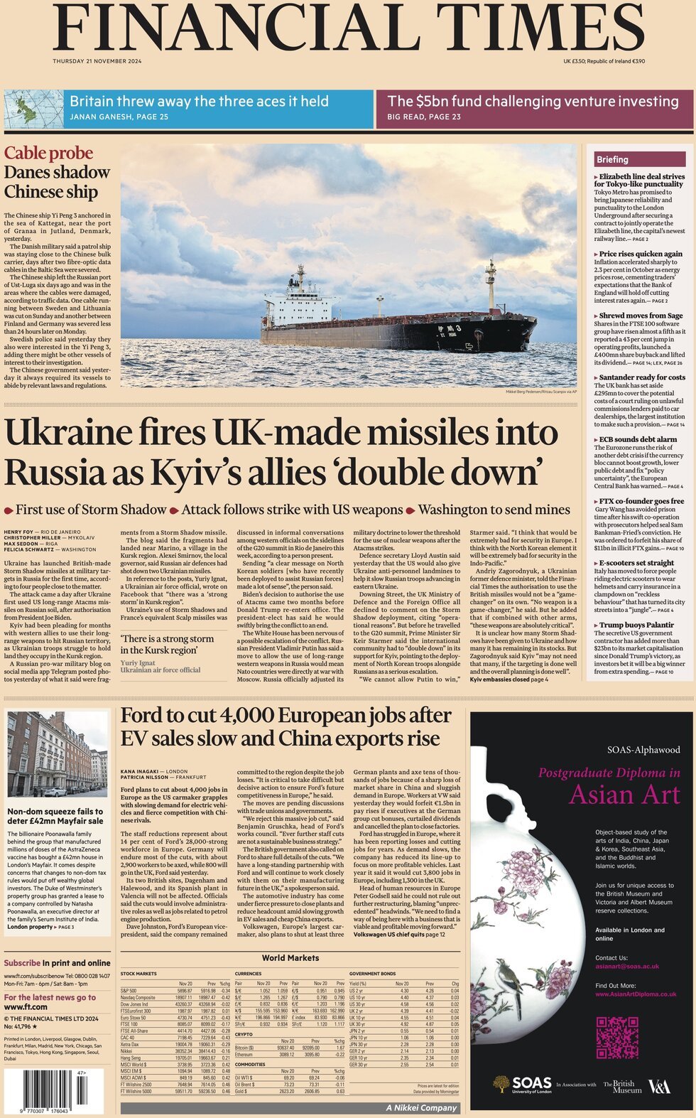 Prima Pagina Financial Times 21/11/2024