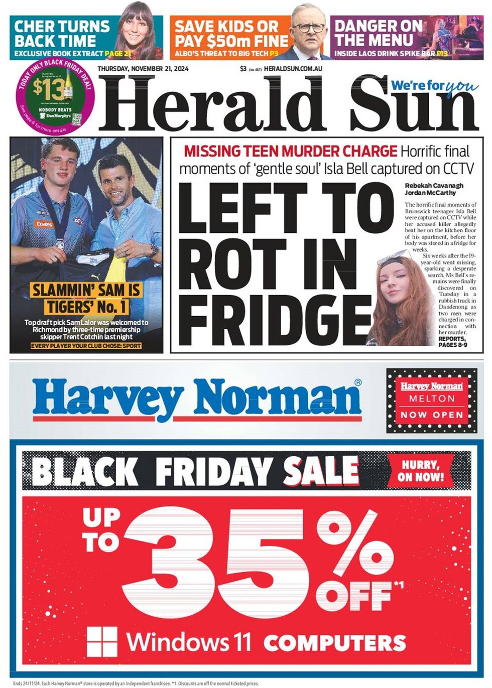 Prima Pagina Herald Sun 21/11/2024