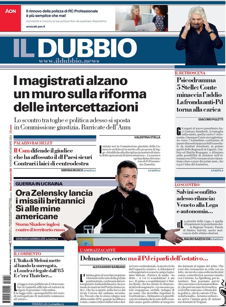 Prima Pagina Il Dubbio 21/11/2024