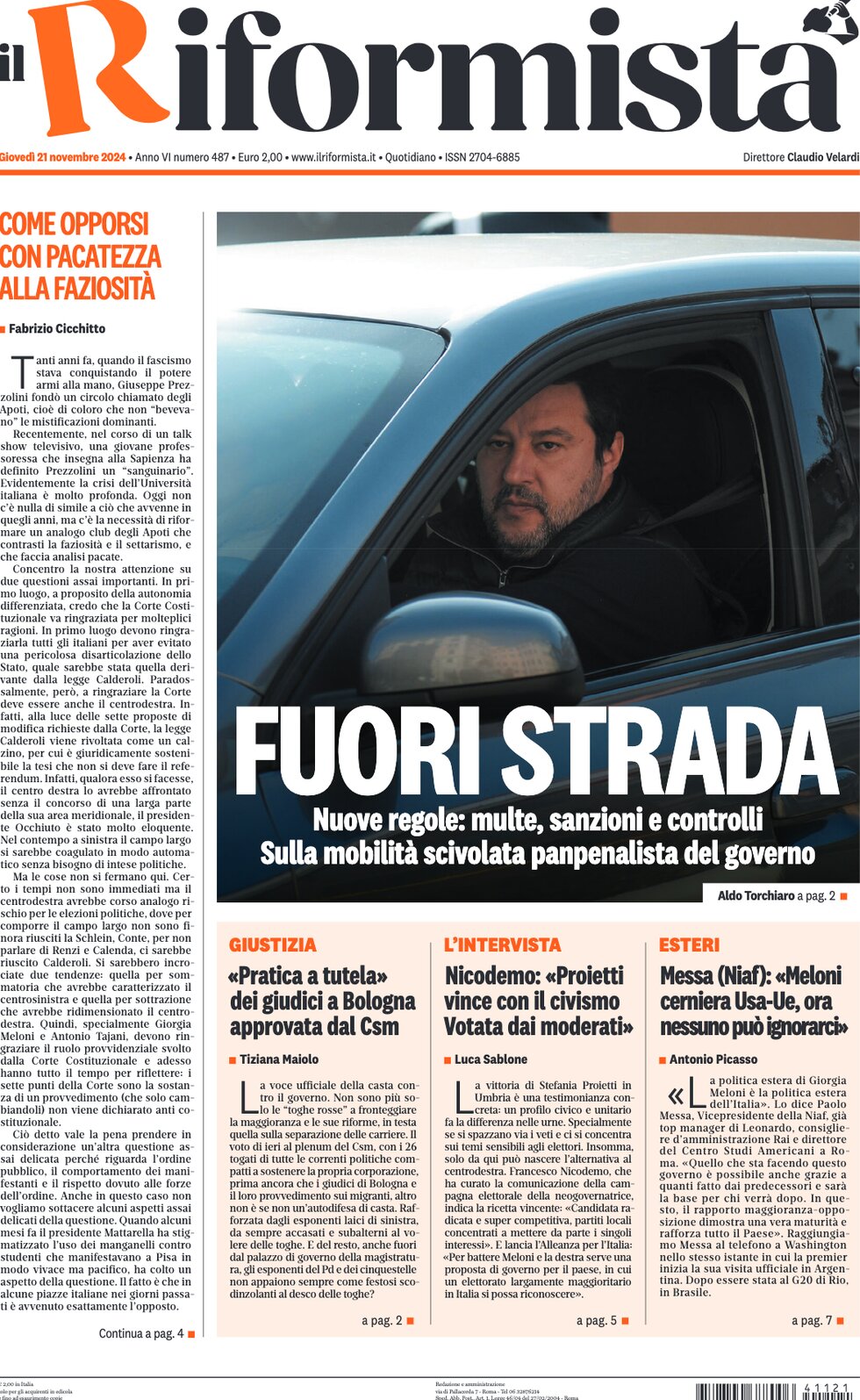 Prima Pagina Il Riformista 21/11/2024