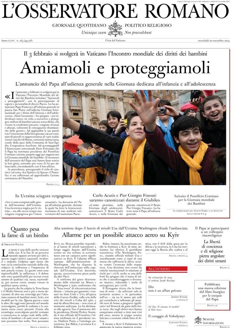 Prima Pagina L'Osservatore Romano 20/11/2024