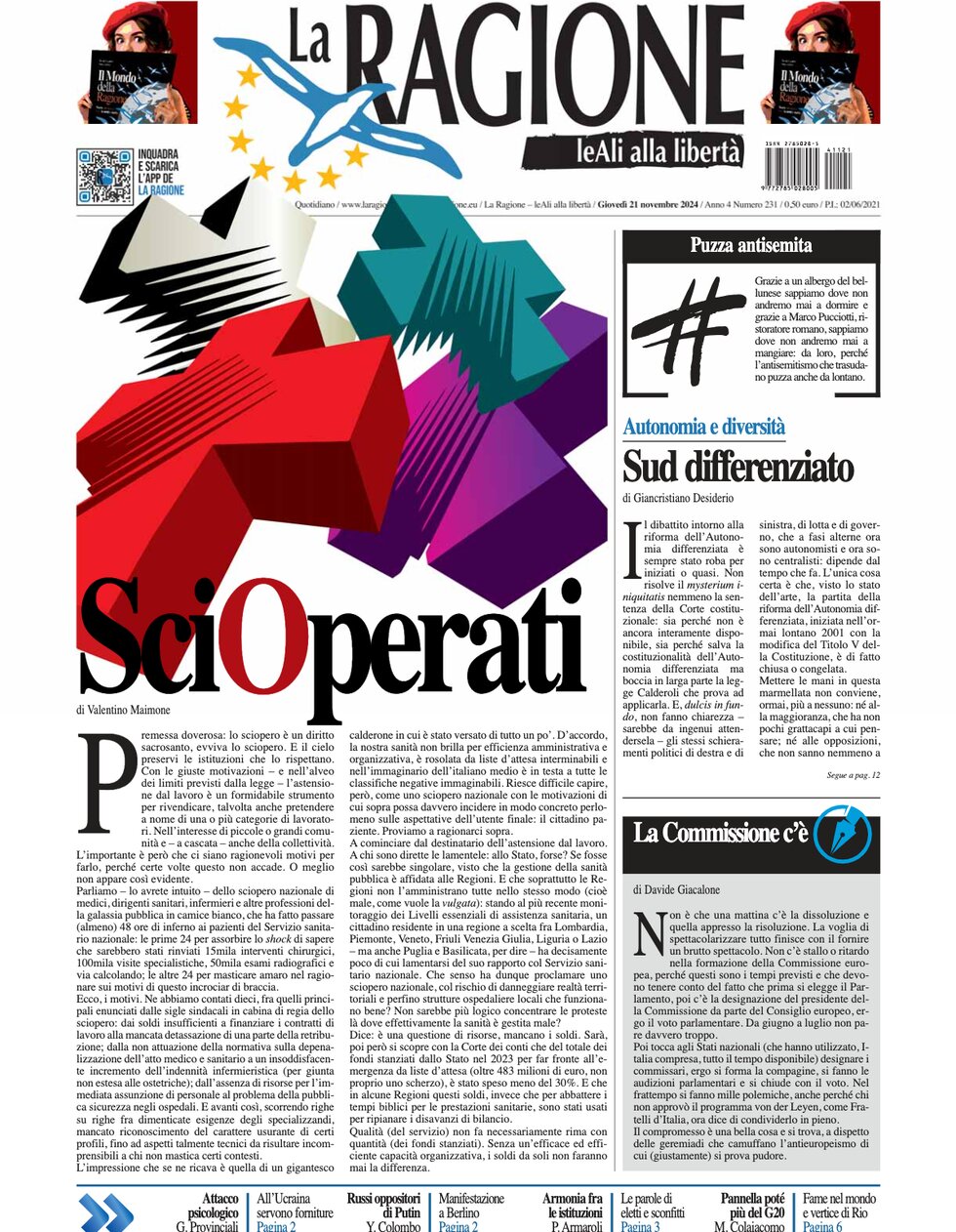 Prima Pagina La Ragione 21/11/2024