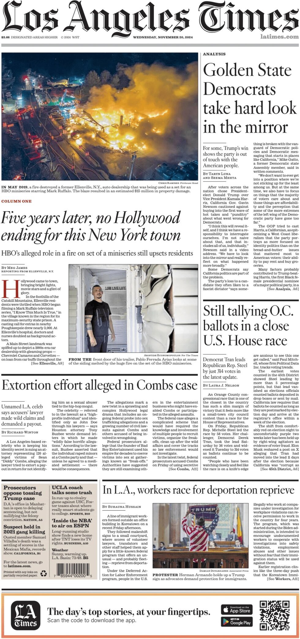 Prima Pagina Los Angeles Times 20/11/2024