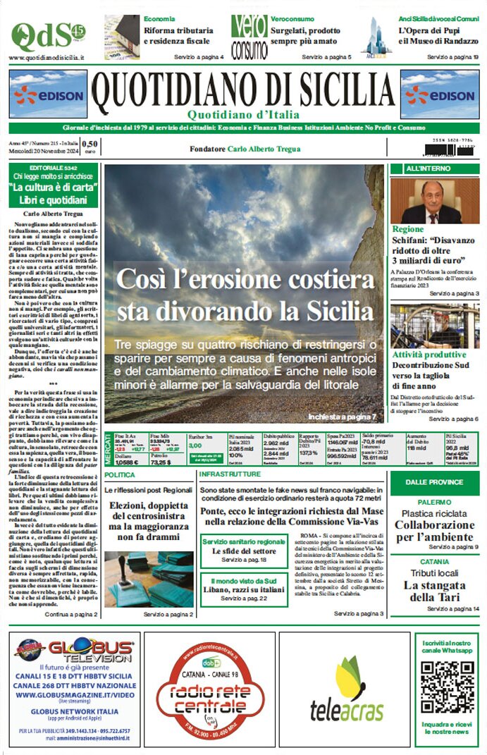 Prima Pagina Quotidiano di Sicilia 20/11/2024