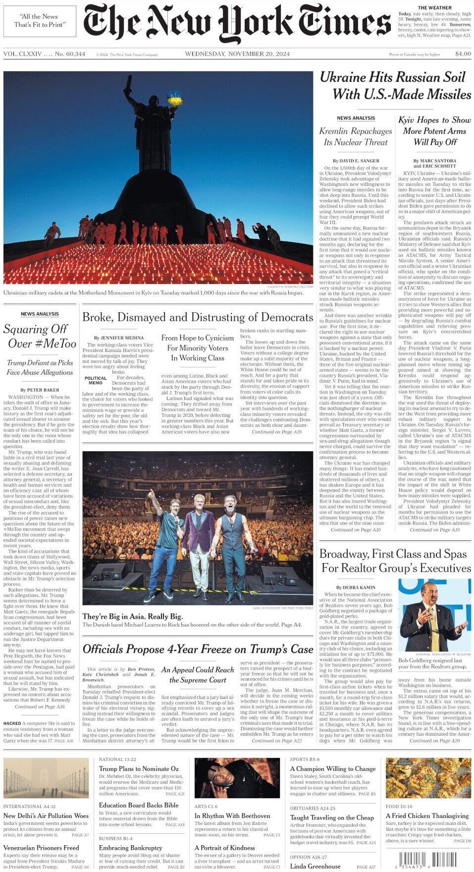 Prima Pagina The New York Times 20/11/2024