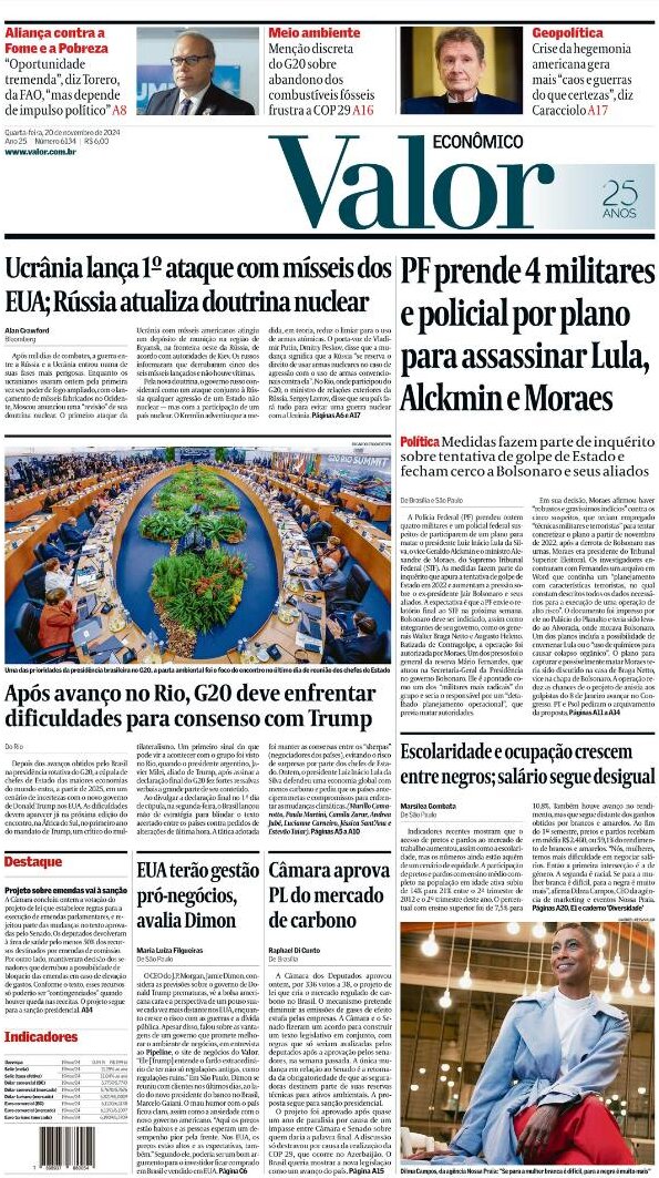 Prima Pagina Valor Econômico 20/11/2024