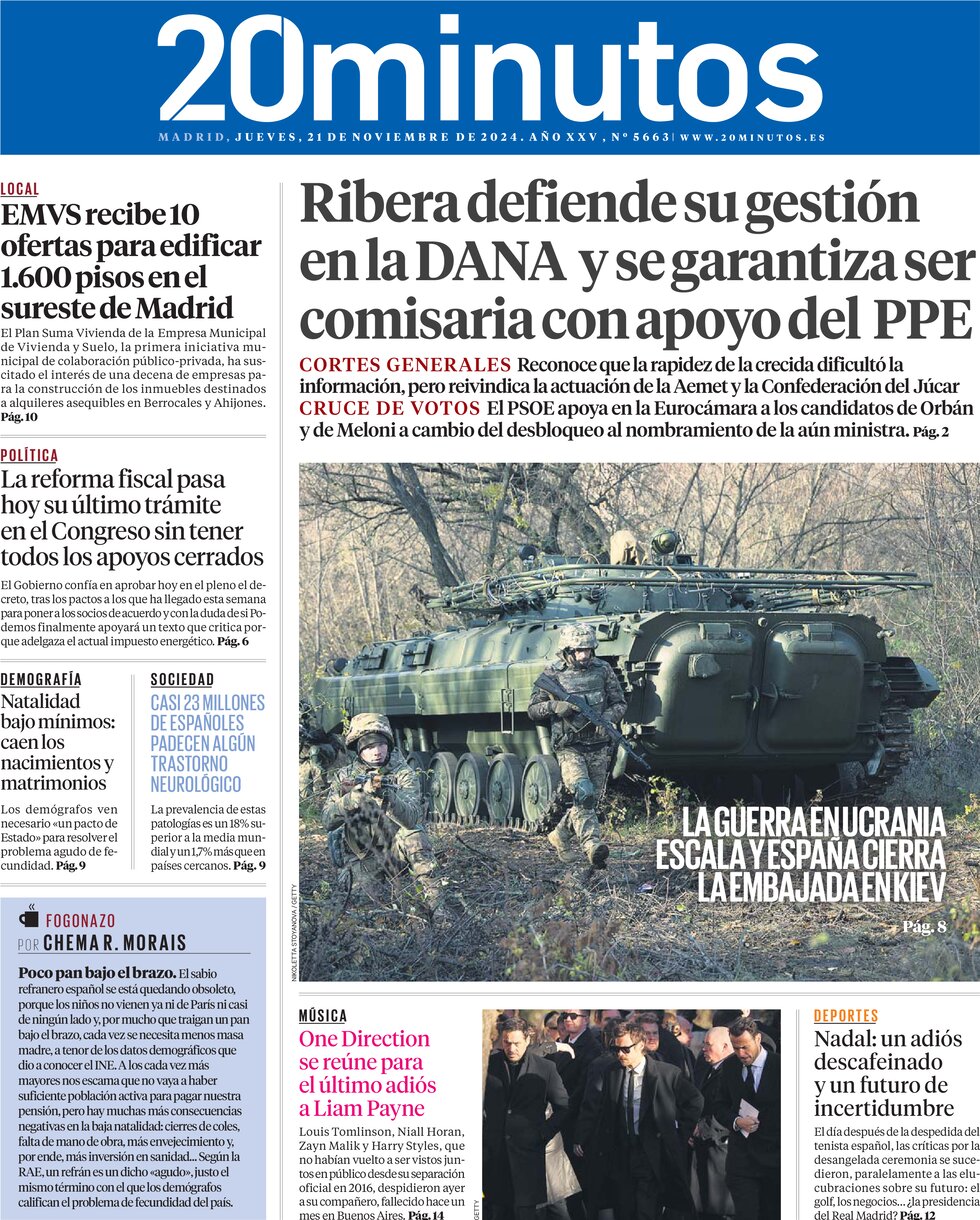 Prima Pagina 20 minutos (Madrid) 21/11/2024