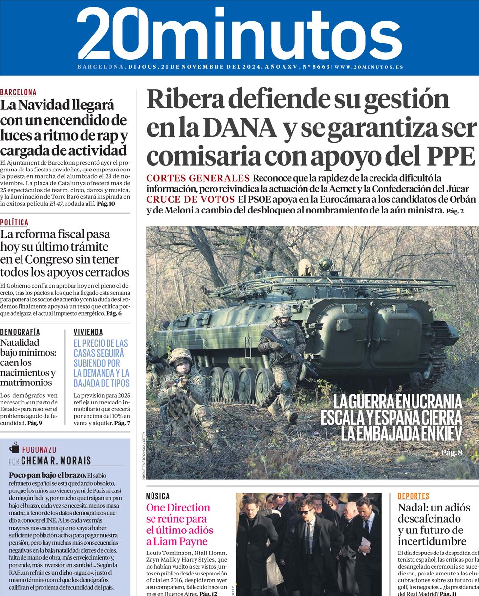 Prima Pagina 20 minutos (Barcelona) 21/11/2024