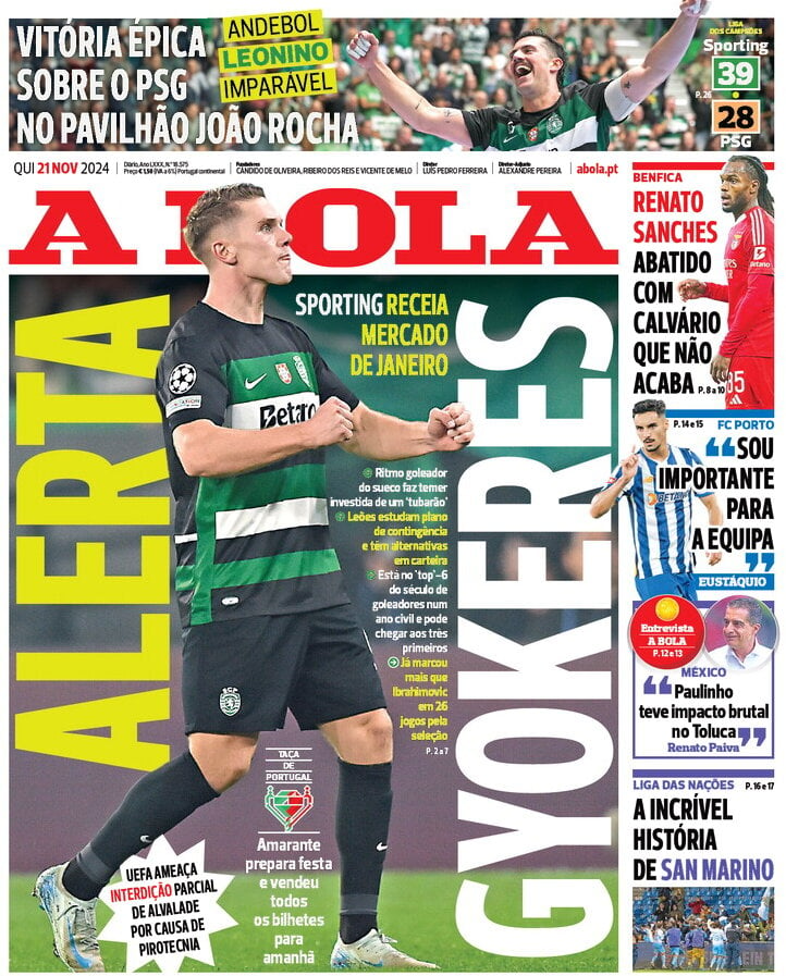 Prima Pagina A Bola 21/11/2024