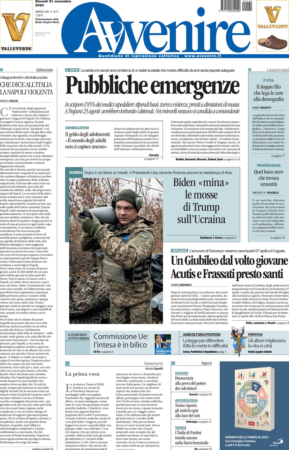 Prima Pagina Avvenire 21/11/2024