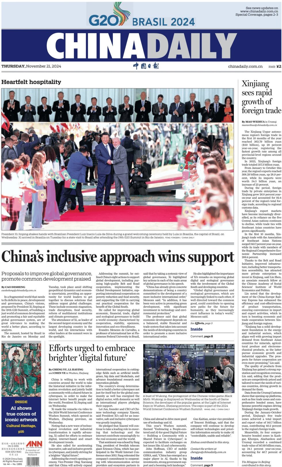 Prima Pagina China Daily 21/11/2024