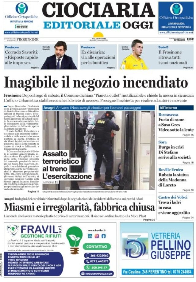 Prima Pagina Ciociaria Editoriale Oggi 21/11/2024