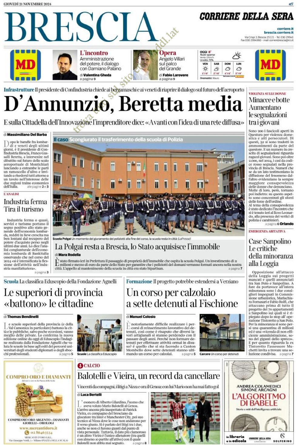 Prima Pagina Corriere della Sera (Brescia) 21/11/2024