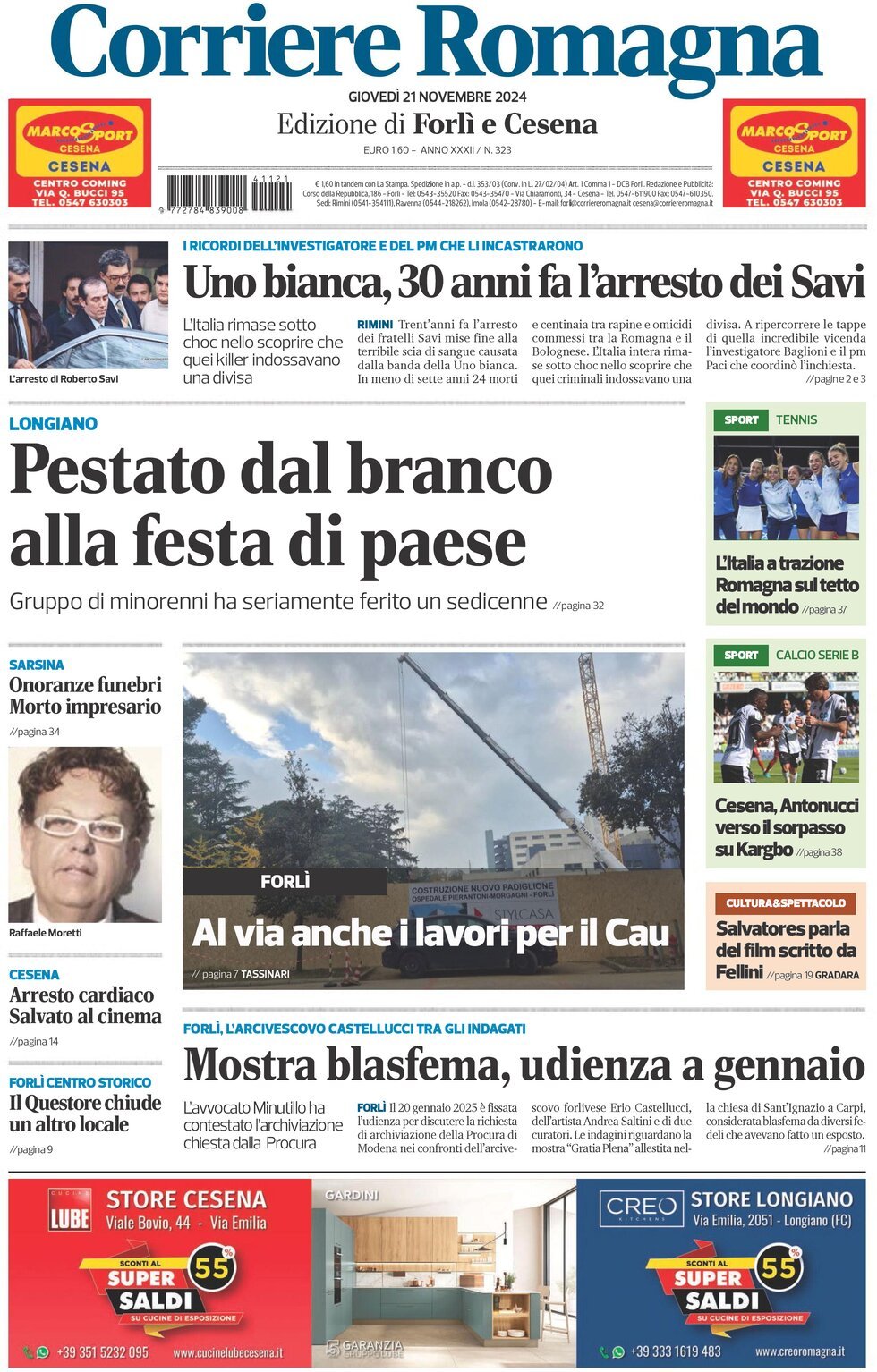 Prima Pagina Corriere Romagna (Forlì e Cesena) 21/11/2024