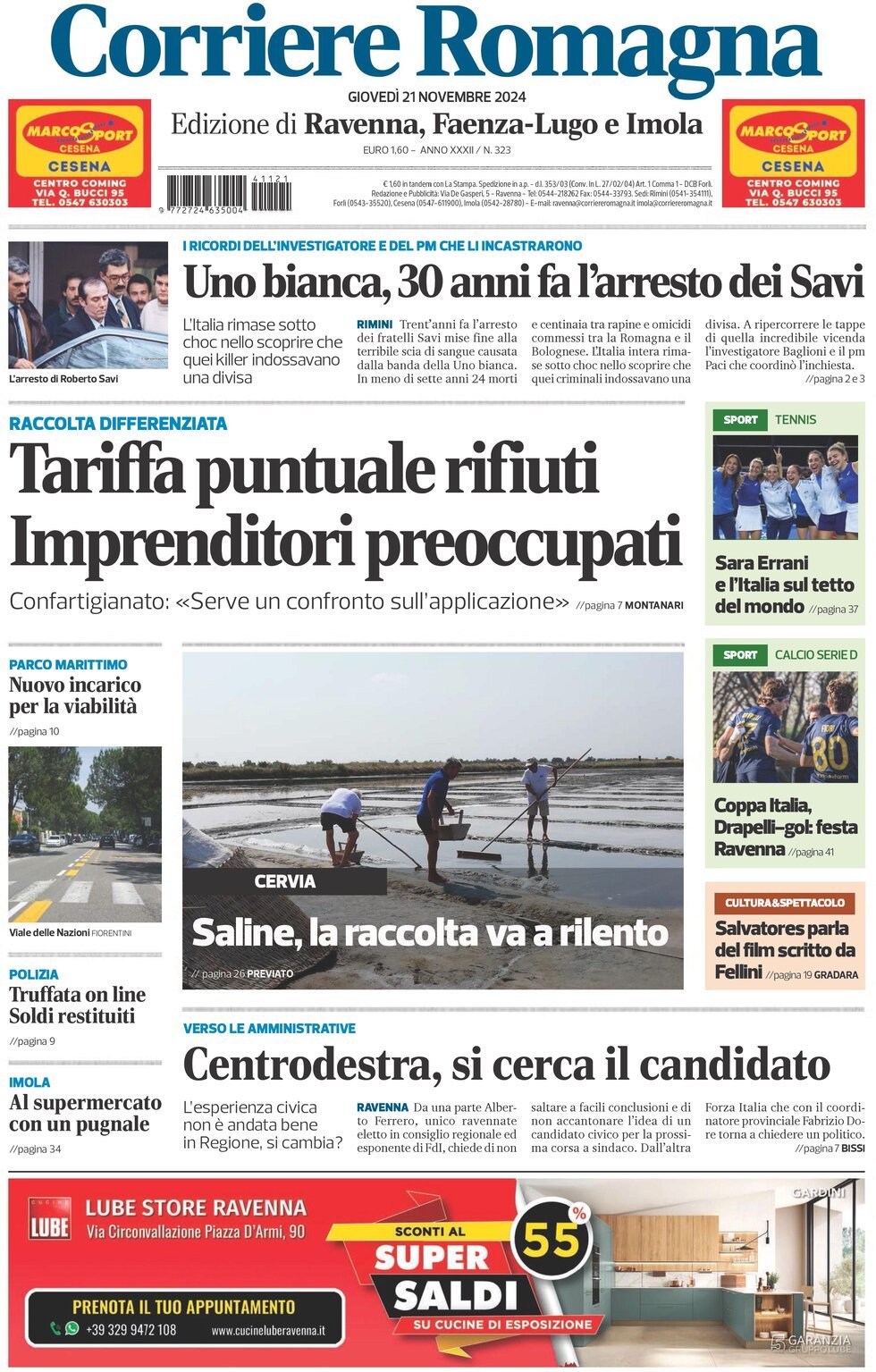 Prima Pagina Corriere Romagna (Ravenna e Imola) 21/11/2024