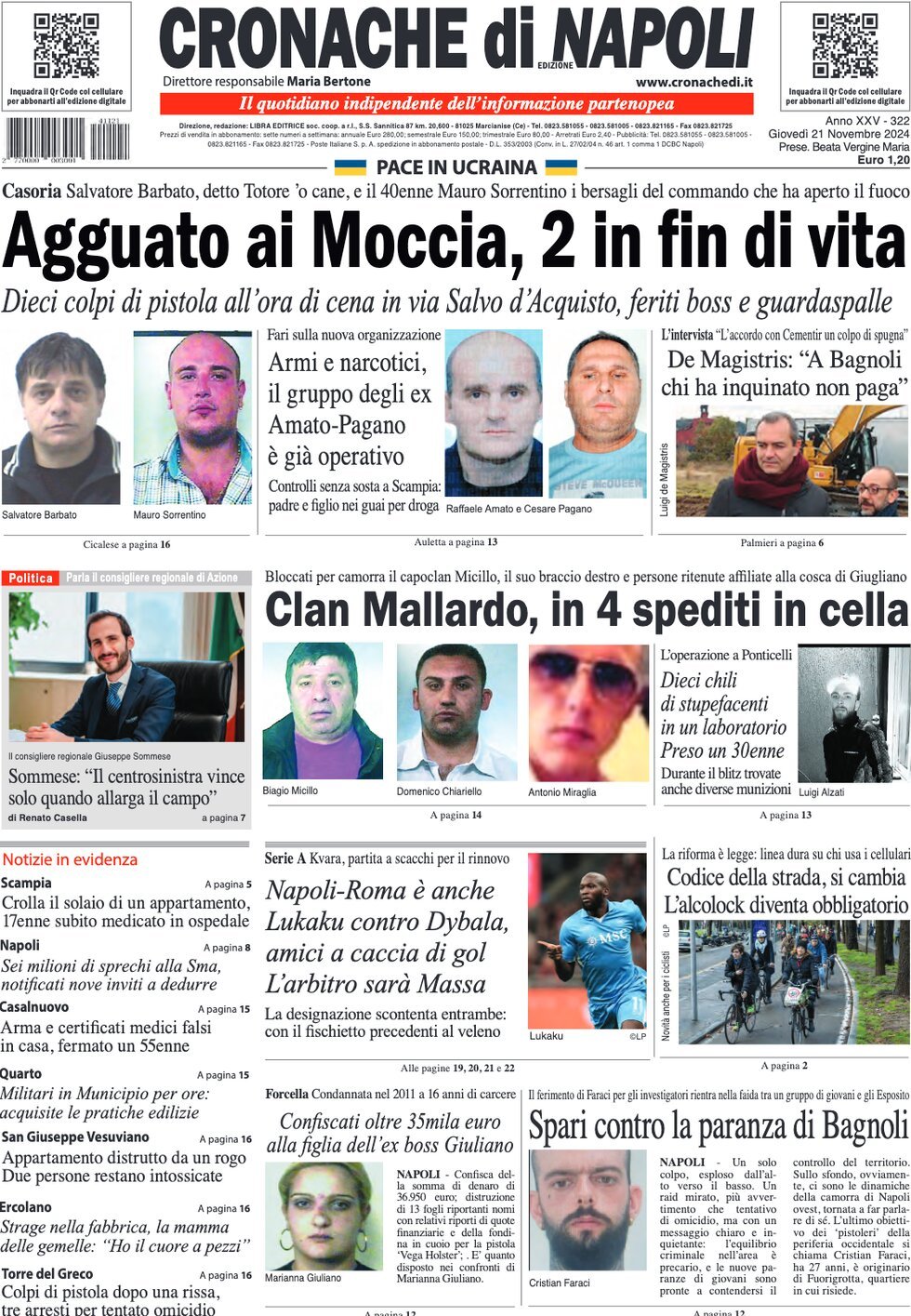 Prima Pagina Cronache di Napoli 21/11/2024