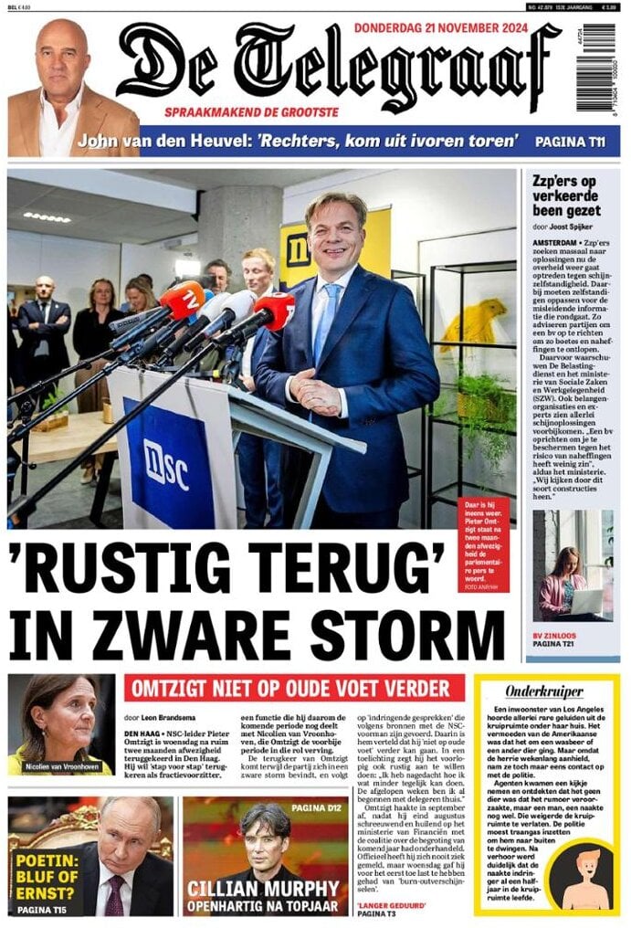 Prima Pagina De Telegraaf 21/11/2024