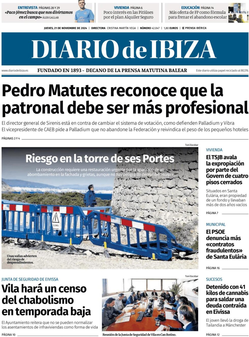 Prima Pagina Diario de Ibiza 21/11/2024