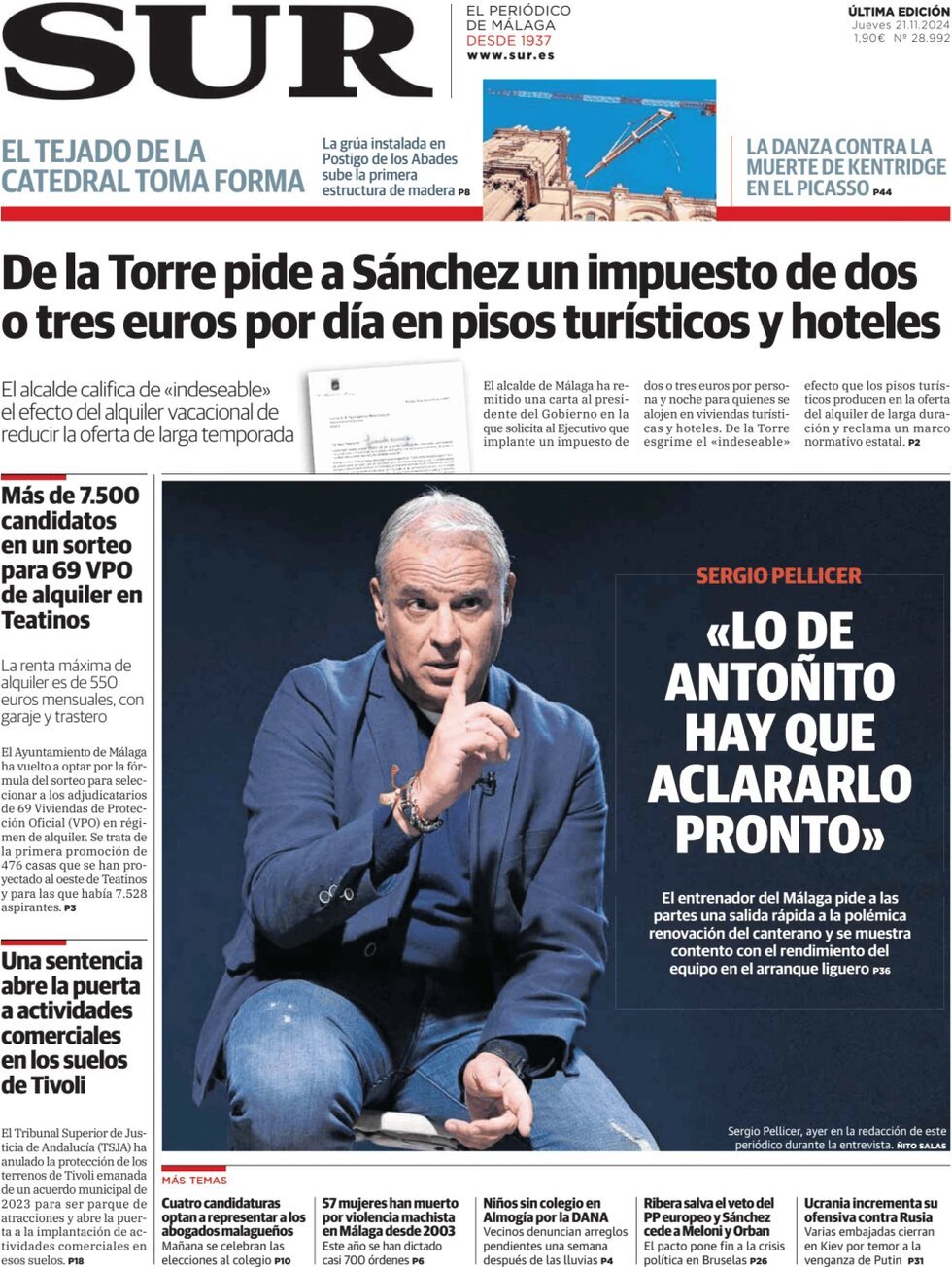 Prima Pagina Diario SUR 21/11/2024