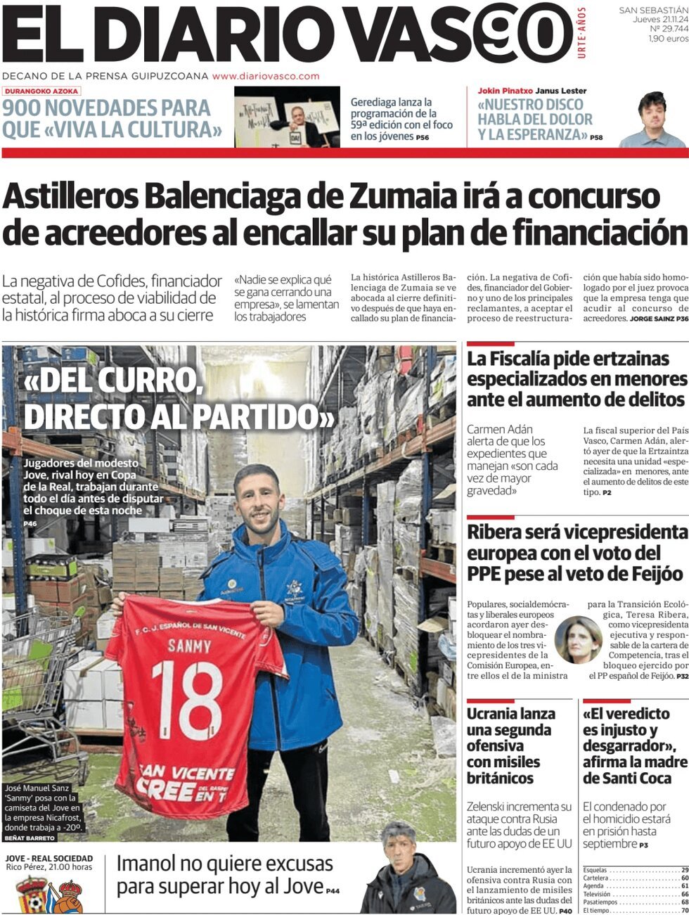 Prima Pagina El Diario Vasco 21/11/2024