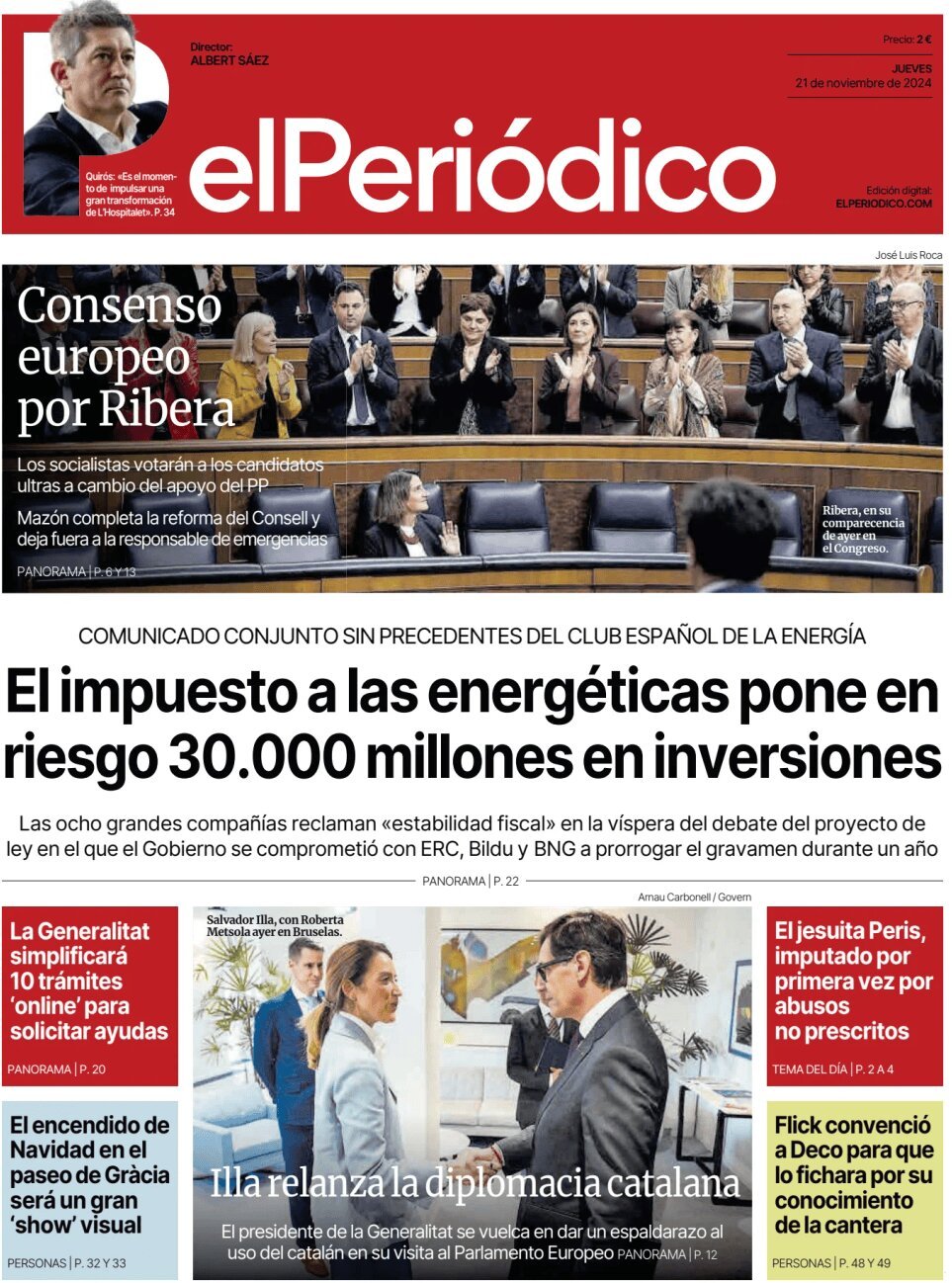 Prima Pagina El Periódico de Catalunya 21/11/2024