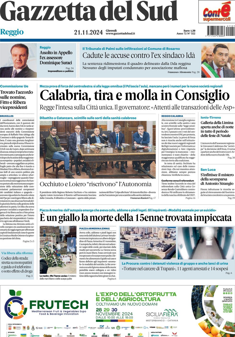 Prima Pagina Gazzetta del Sud (Reggio Calabria) 21/11/2024