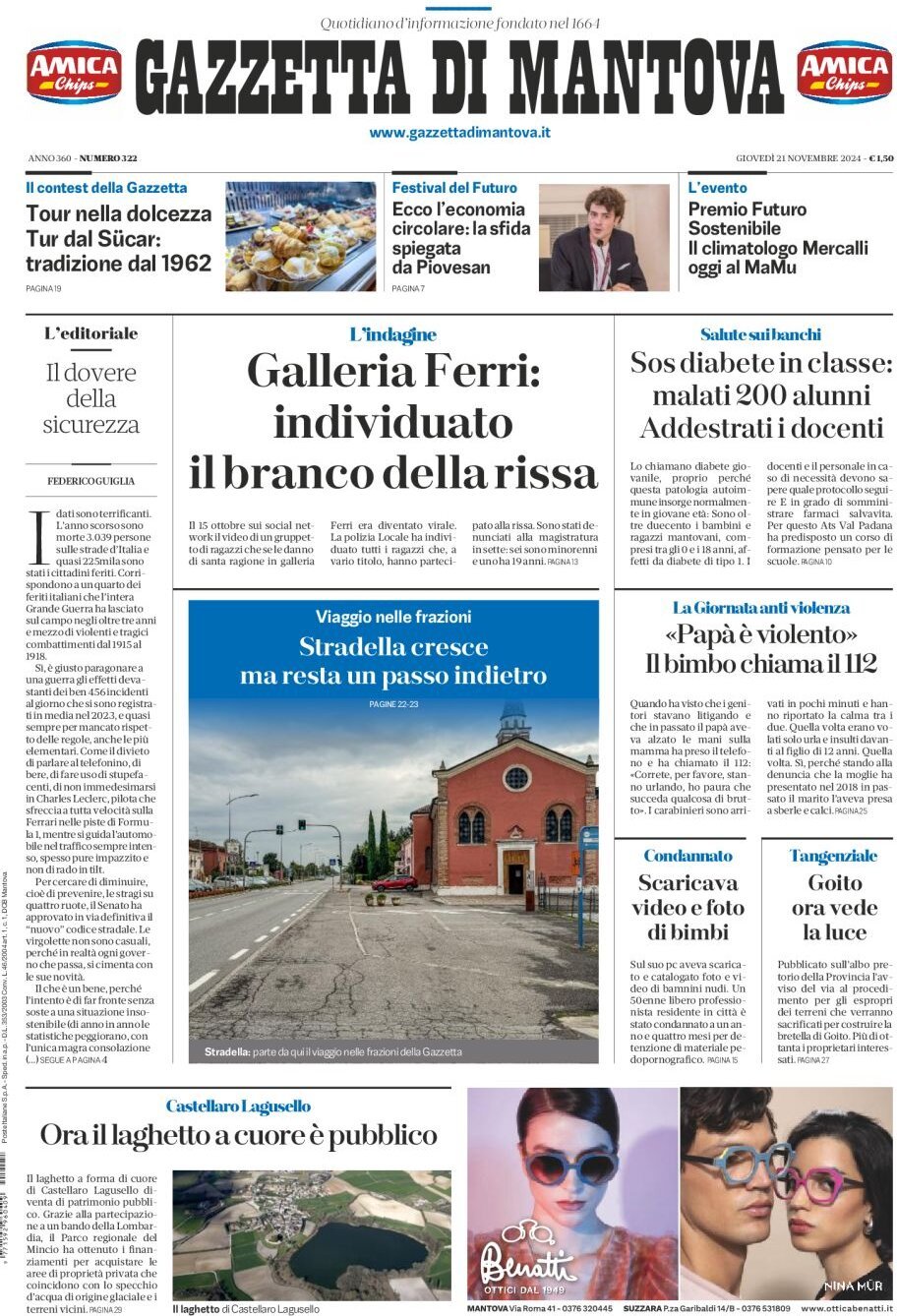 Prima Pagina Gazzetta di Mantova 21/11/2024