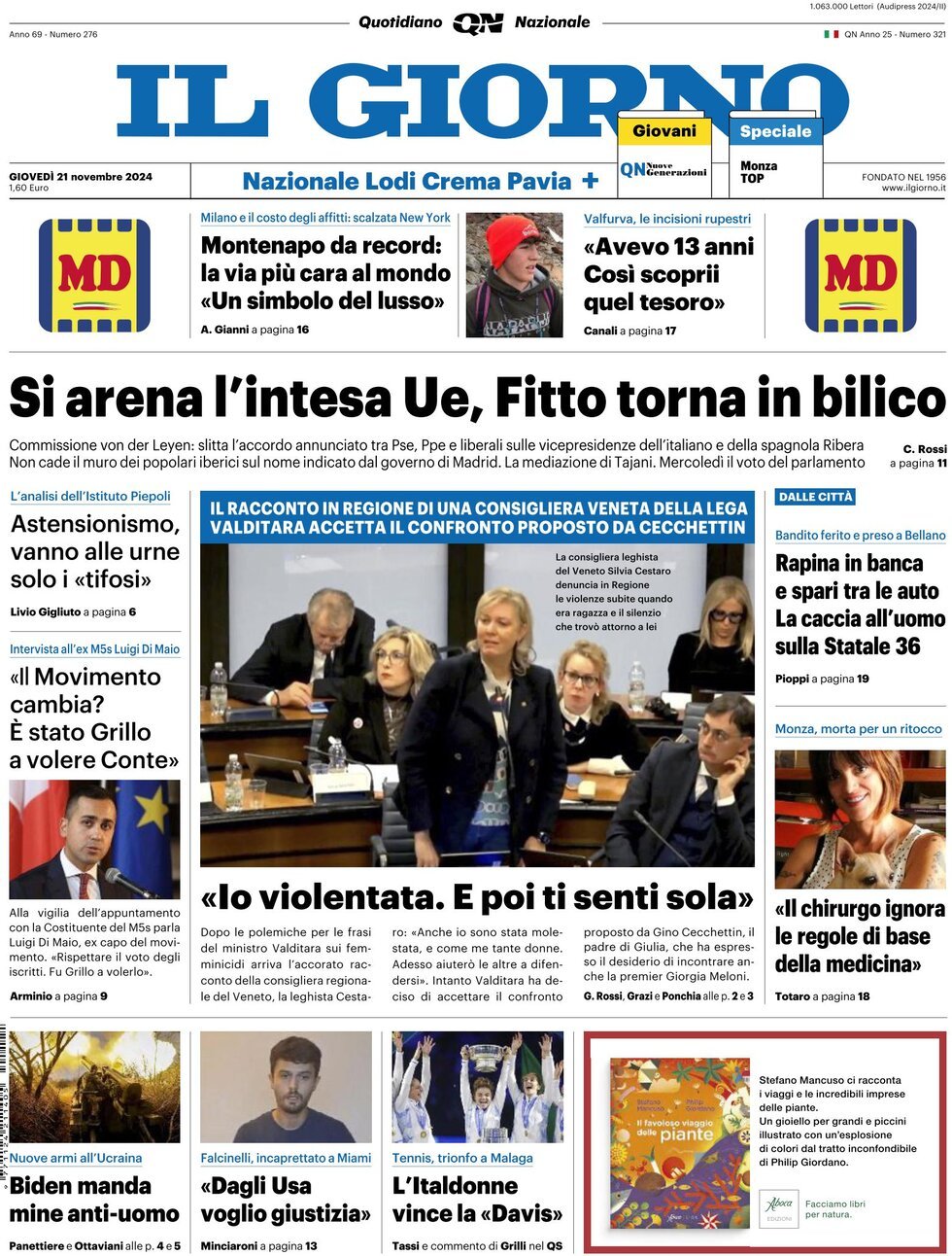 Prima Pagina Il Giorno 21/11/2024