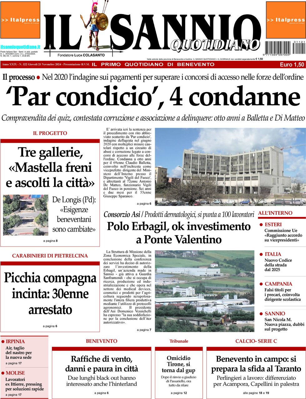 Prima Pagina Il Sannio Quotidiano 21/11/2024