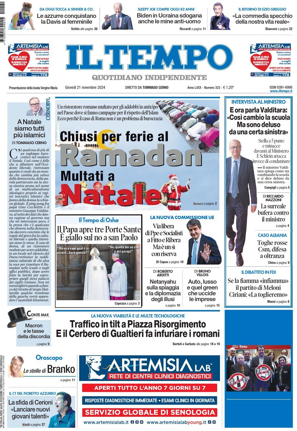 Prima Pagina Il Tempo 21/11/2024