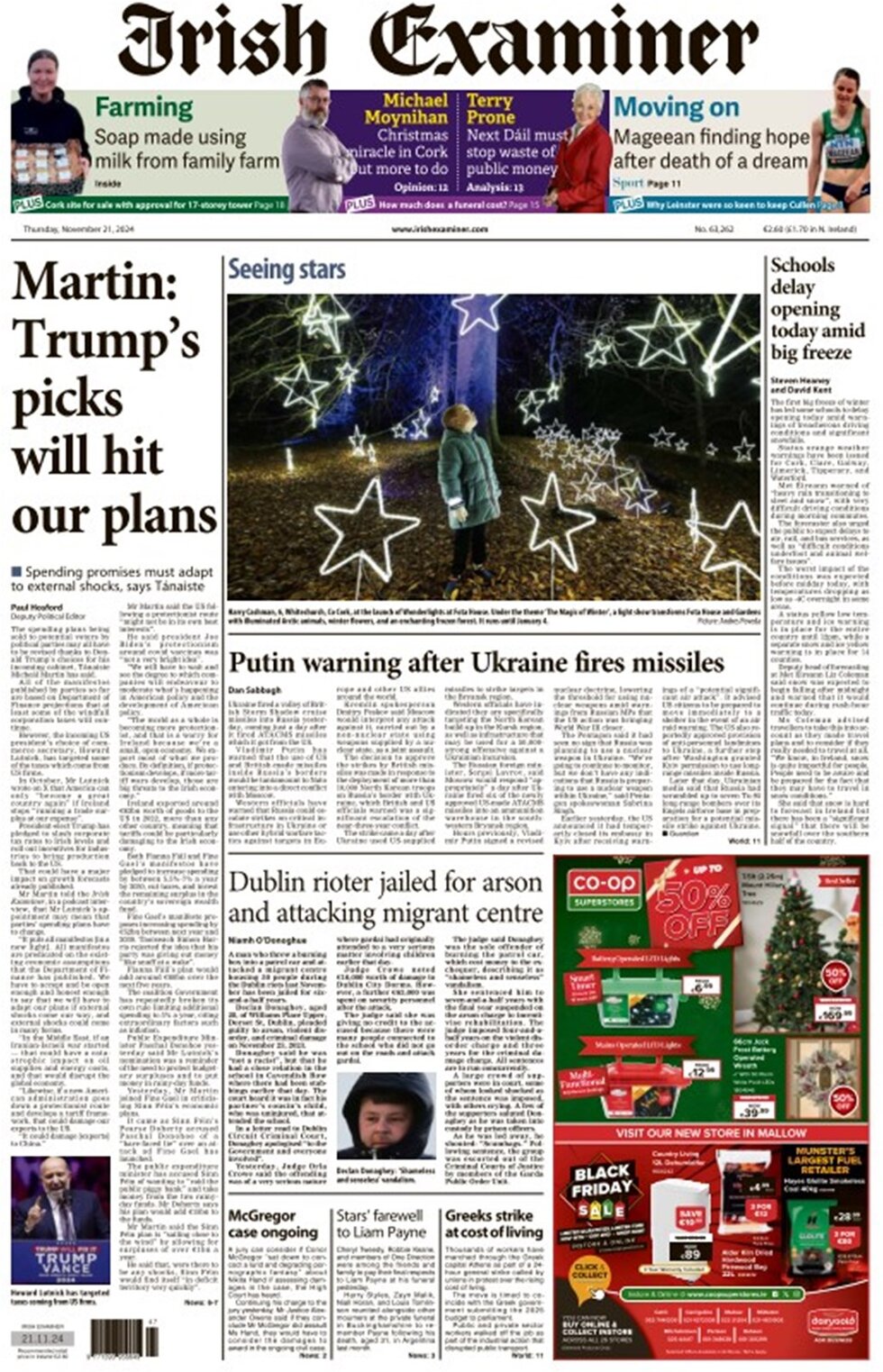 Prima Pagina Irish Examiner 21/11/2024