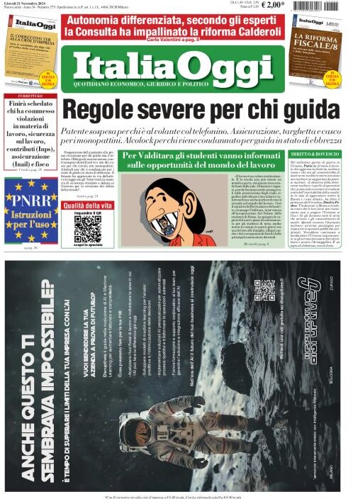 Prima Pagina ItaliaOggi 21/11/2024