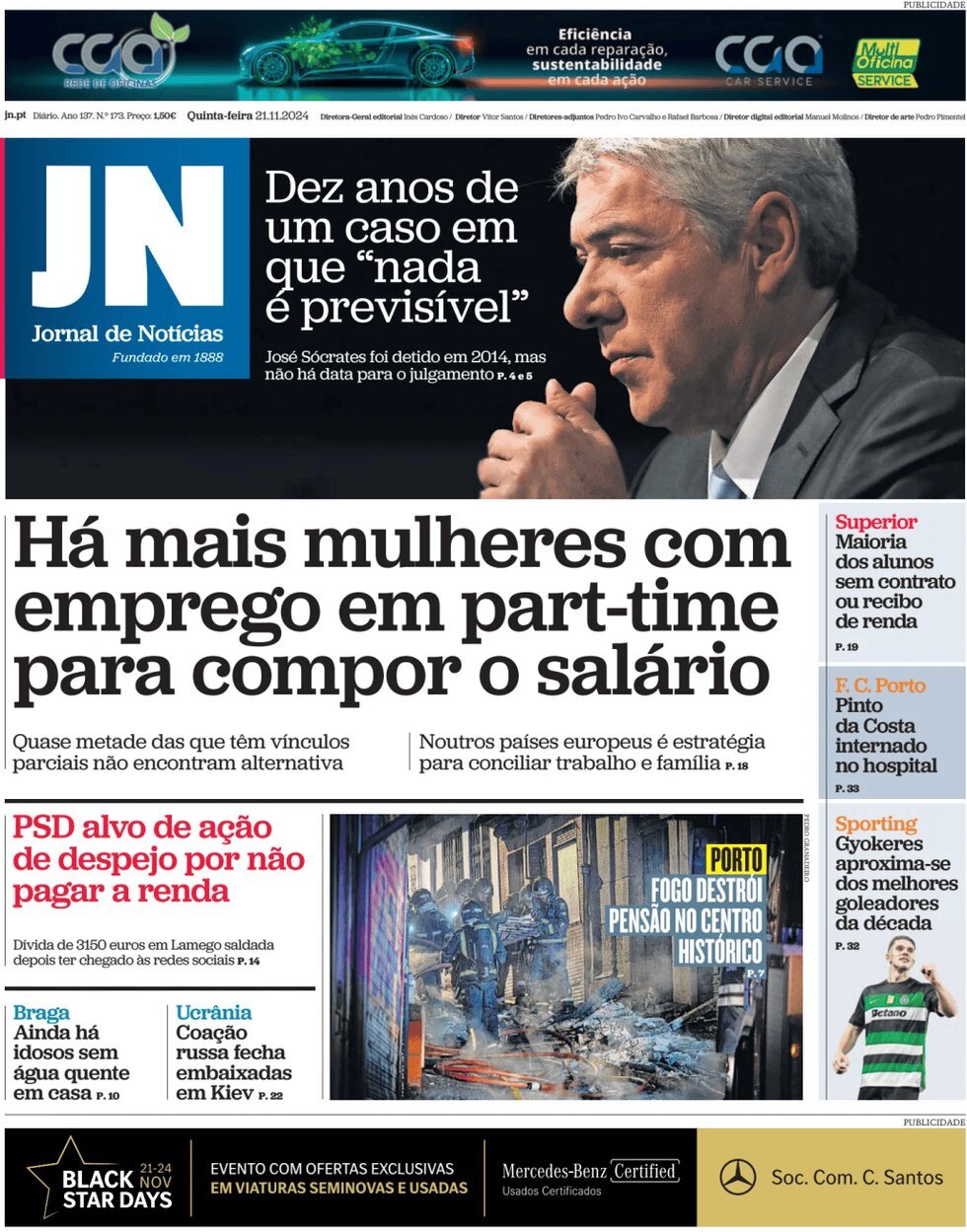 Prima Pagina Jornal de Notícias 21/11/2024