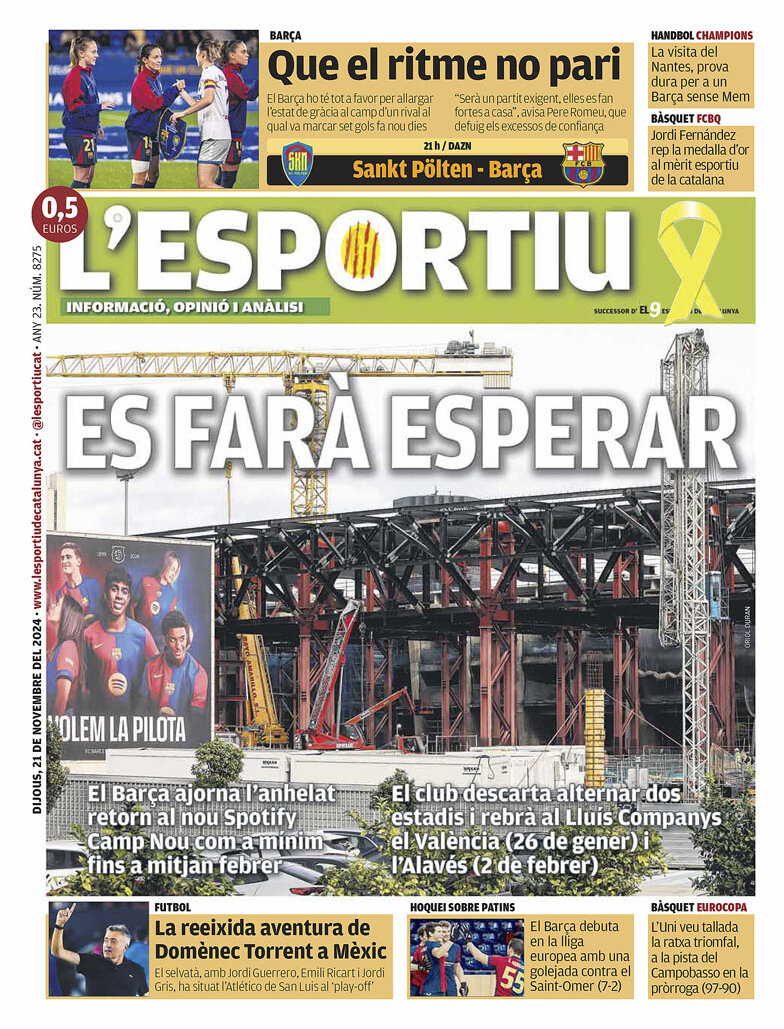 Prima Pagina L'Esportiu 21/11/2024