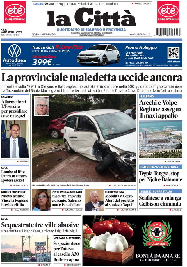 Prima Pagina La Città (Salerno) 21/11/2024