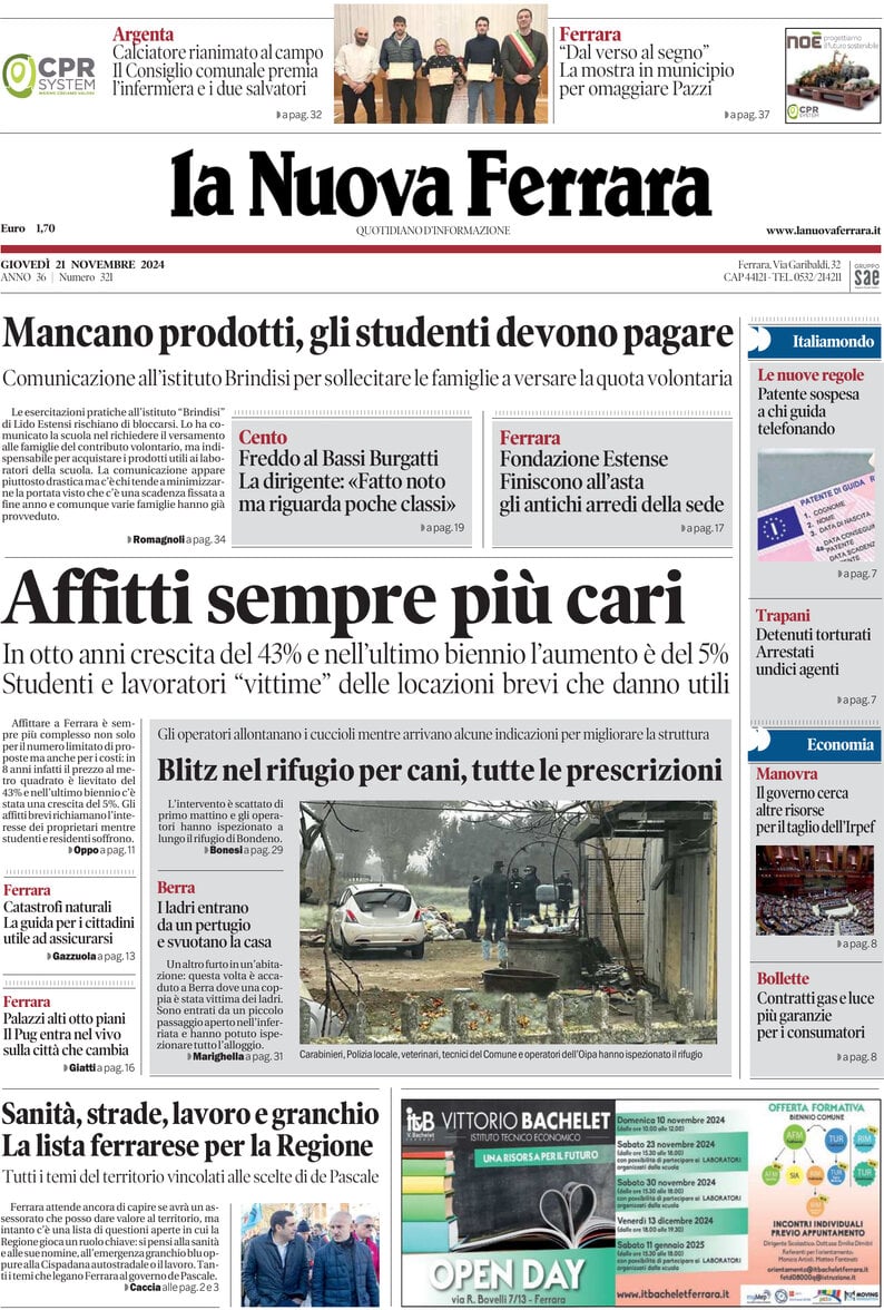 Prima Pagina La Nuova Ferrara 21/11/2024