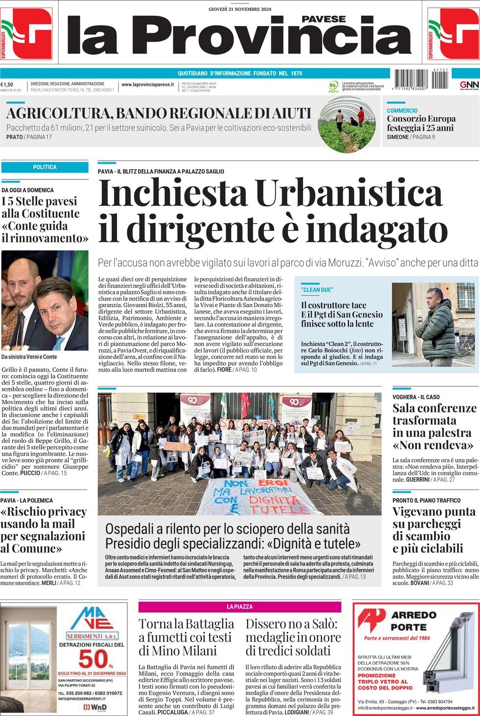 Prima Pagina La Provincia Pavese 21/11/2024