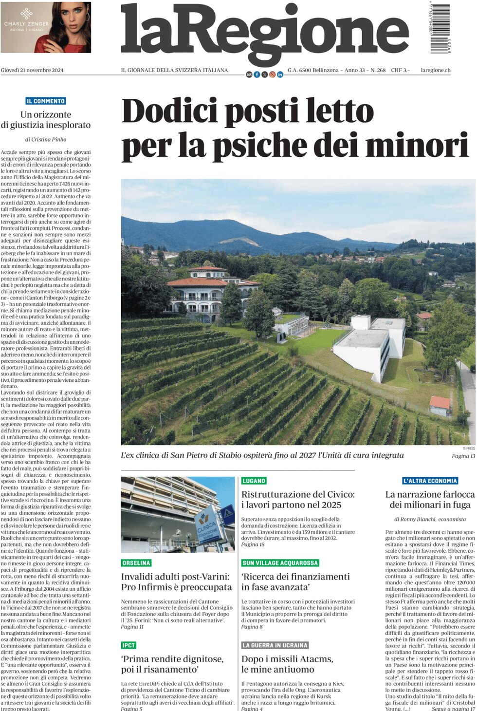 Prima Pagina La Regione 21/11/2024